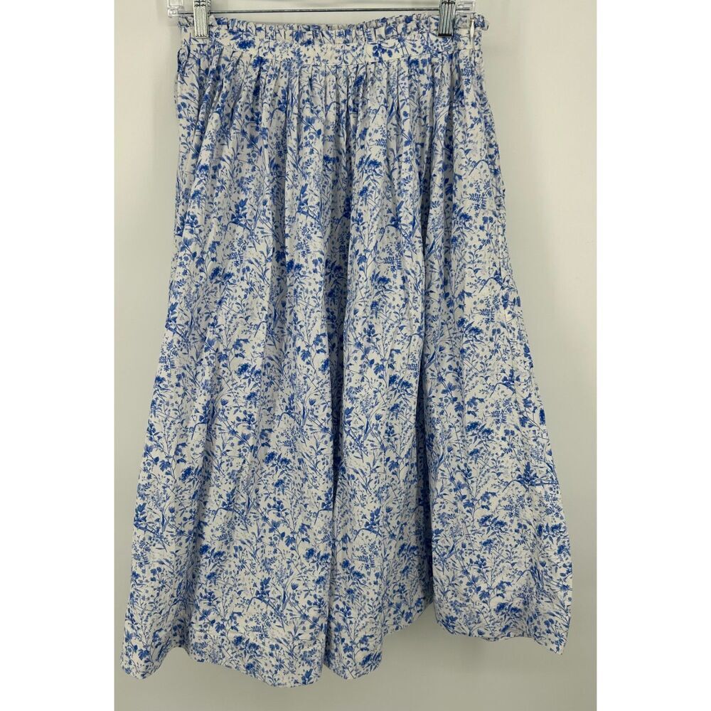 ANOUKI pleated A-line floral skirt Cottagecore Women's Size 8 Blue White Midi - Picture 5 of 5